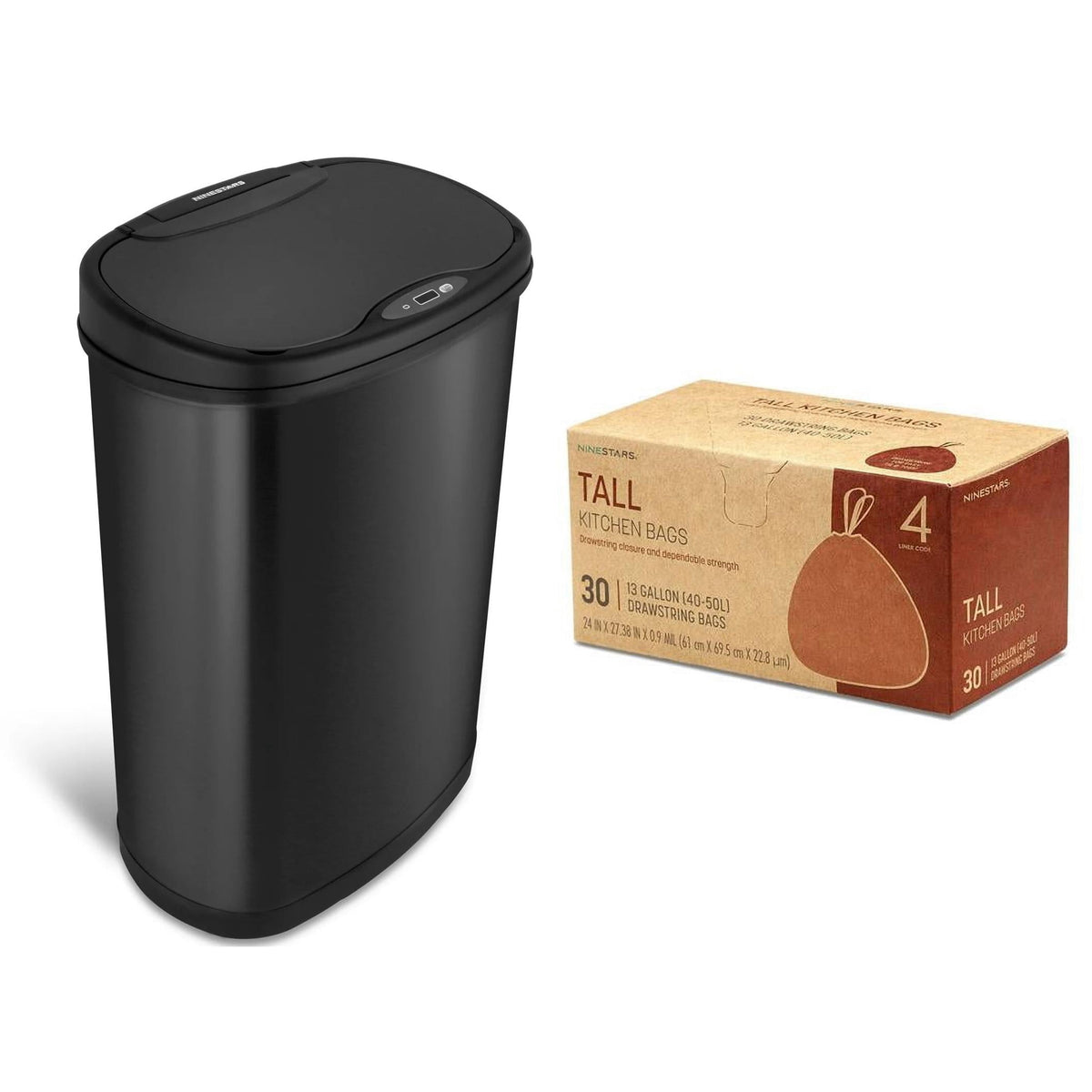 Nine Stars Automatic Kitchen Trash Can, 13.2 Gallon Stainless Steel, Motion Sensor Hands free Soft Close Lid Garbage Bin, Silver