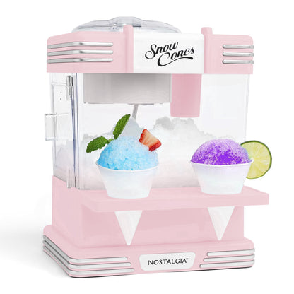 Nostalgia Snow Cone Maker, Tabletop Shaved Ice Machine with 2 Reusable Cones and Ice Scoop, Red