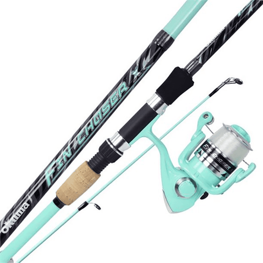 Okuma Fin Chaser X Series Spinning Rod and Reel Combo, 7'0", Medium Action, 2-Piece, Sea Foam Green, Freshwater & Inshore Saltwater Fishing (Adult)