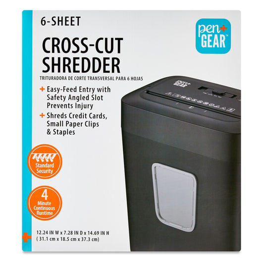 Pen+Gear 6-Sheet Cross-Cut Paper and Credit Card Shredder, 3.7 gal Bin, Black, Home and Office Use