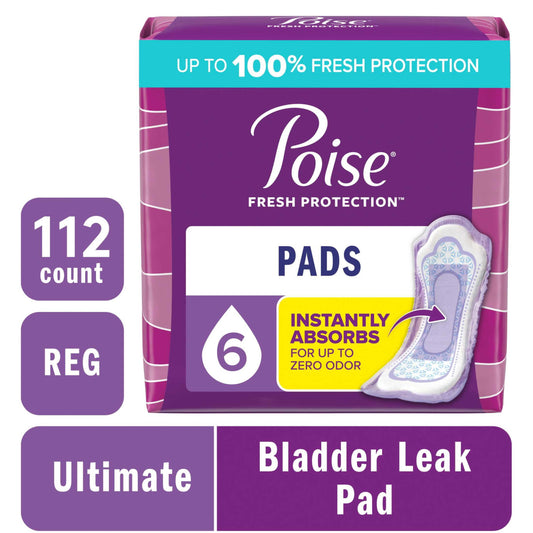 Poise Women's Incontinence Pads, Ultimate Absorbency, Regular Length (112 Count)