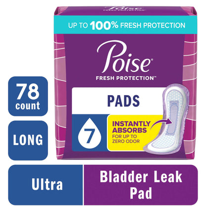 Poise Women's Incontinence Pads, Ultra Absorbency, Long Length (39 Count)