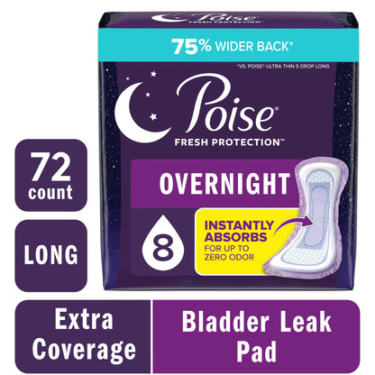 Poise Women's Overnight Incontinence Pads, Extra Coverage (72 Count)