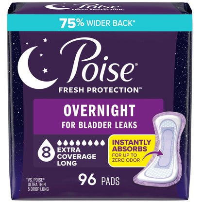 Poise Women's Overnight Incontinence Pads, Extra Coverage (72 Count)