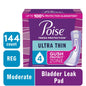 Poise Ultra Thin Incontinence Pads, 4 Drop Moderate Absorbency, Regular Length, 144 Count