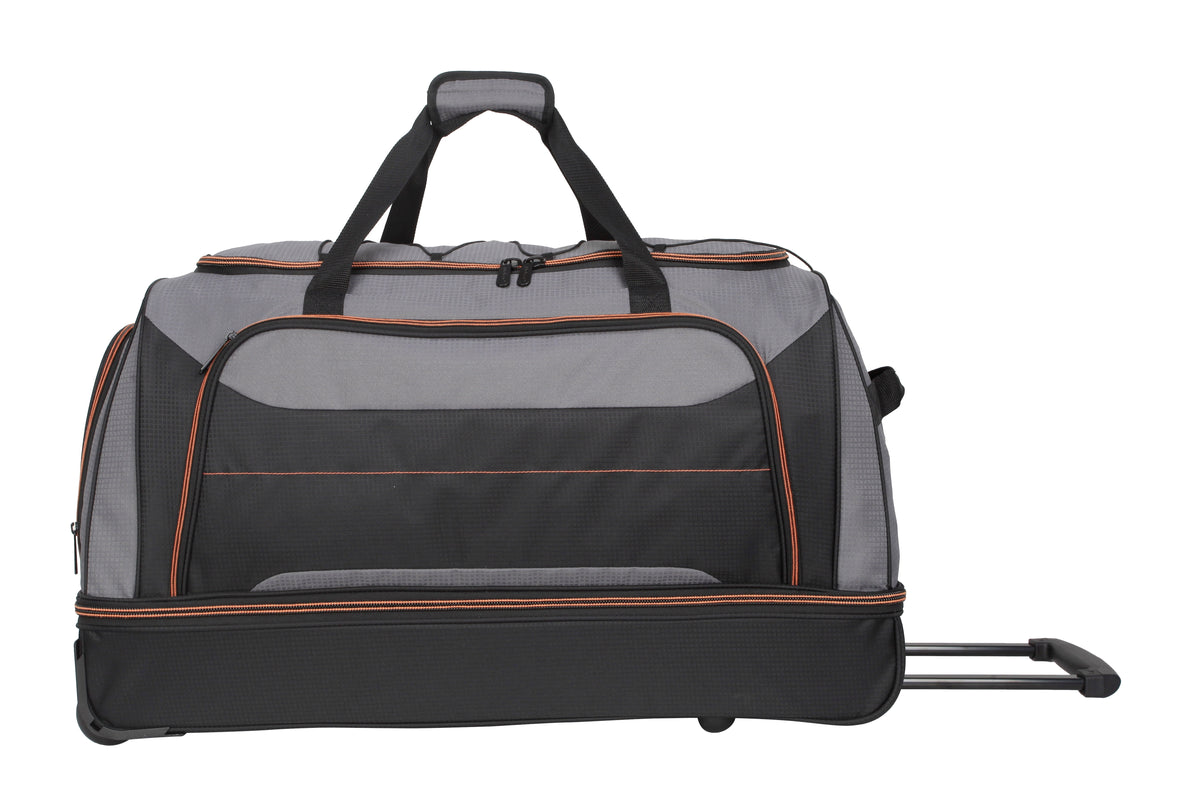 Protege 30 in Rolling Drop-Bottom Carry On Duffel Bag for Travel, Black and Gray