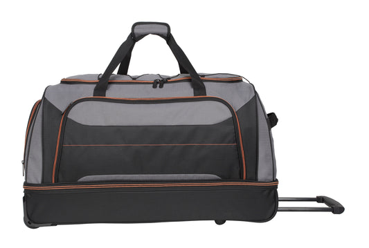 Protege 30 in Rolling Drop-Bottom Carry On Duffel Bag for Travel, Black and Gray