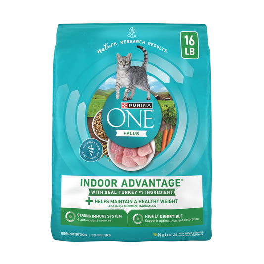 Purina ONE Plus, Indoor Advantage, Dry Cat Food, Turkey, 16 lb Bag