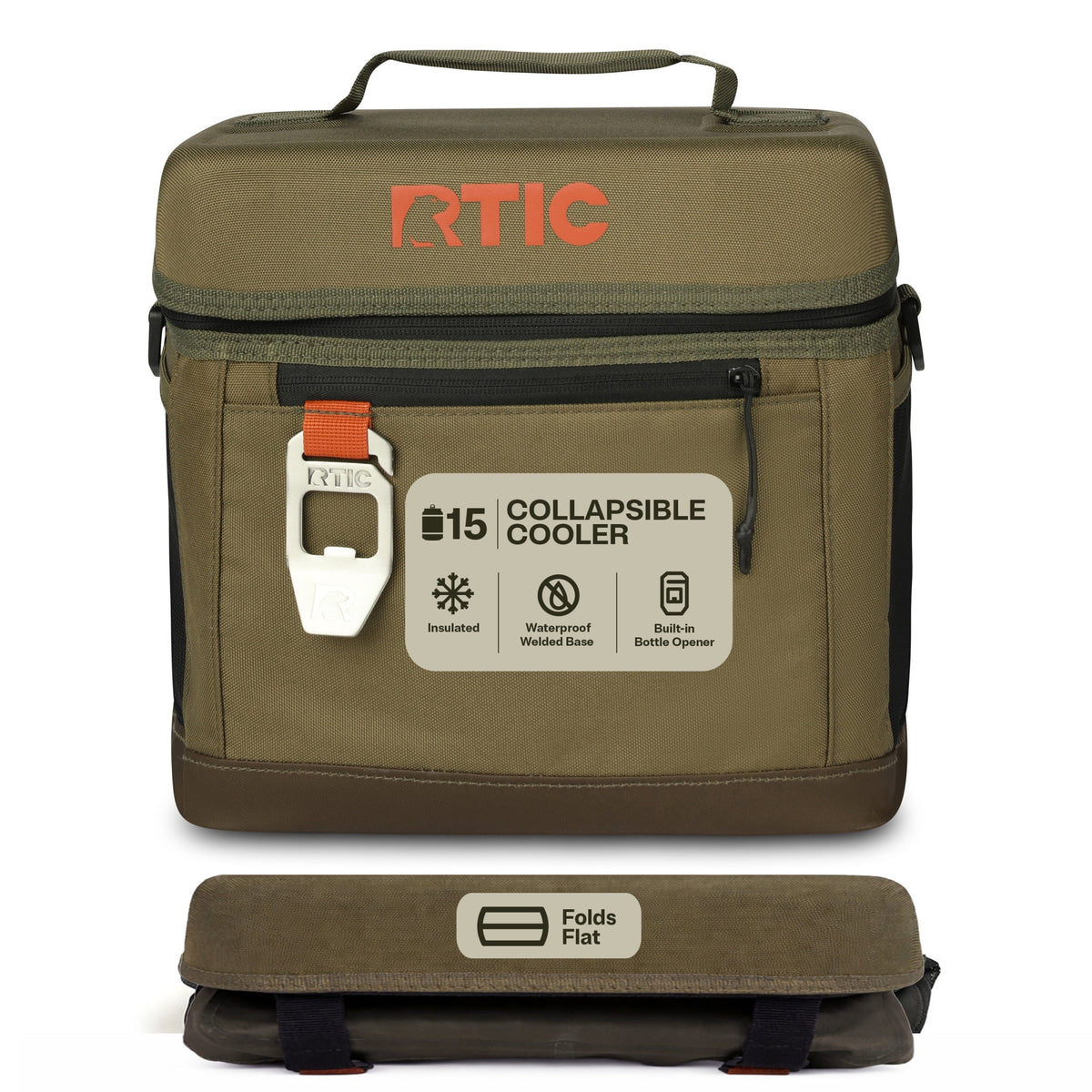 RTIC 15-Can, 16 Qt, Collapsible Soft Cooler with Bottle Opener, Olive