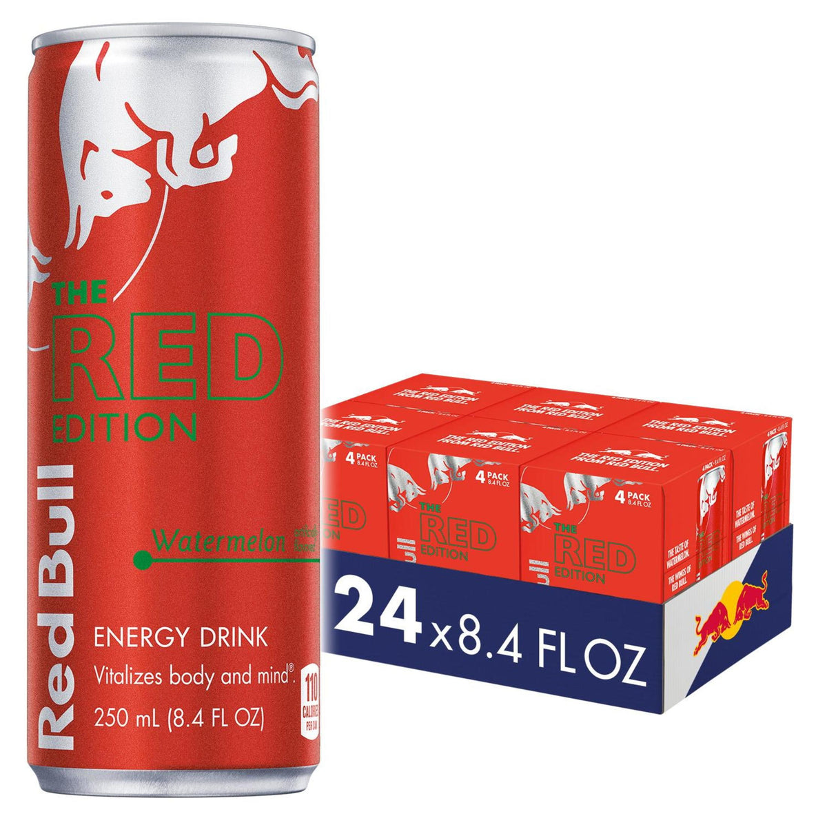 Red Bull Red Edition Watermelon Energy Drink, 8.4 fl. oz., 6 Packs of 4 Cans