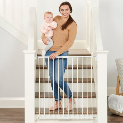 Regalo 2-in-1 Extra Tall Easy Swing Stairway and Hallway Walk Through Baby Gate, White, 38 Inch