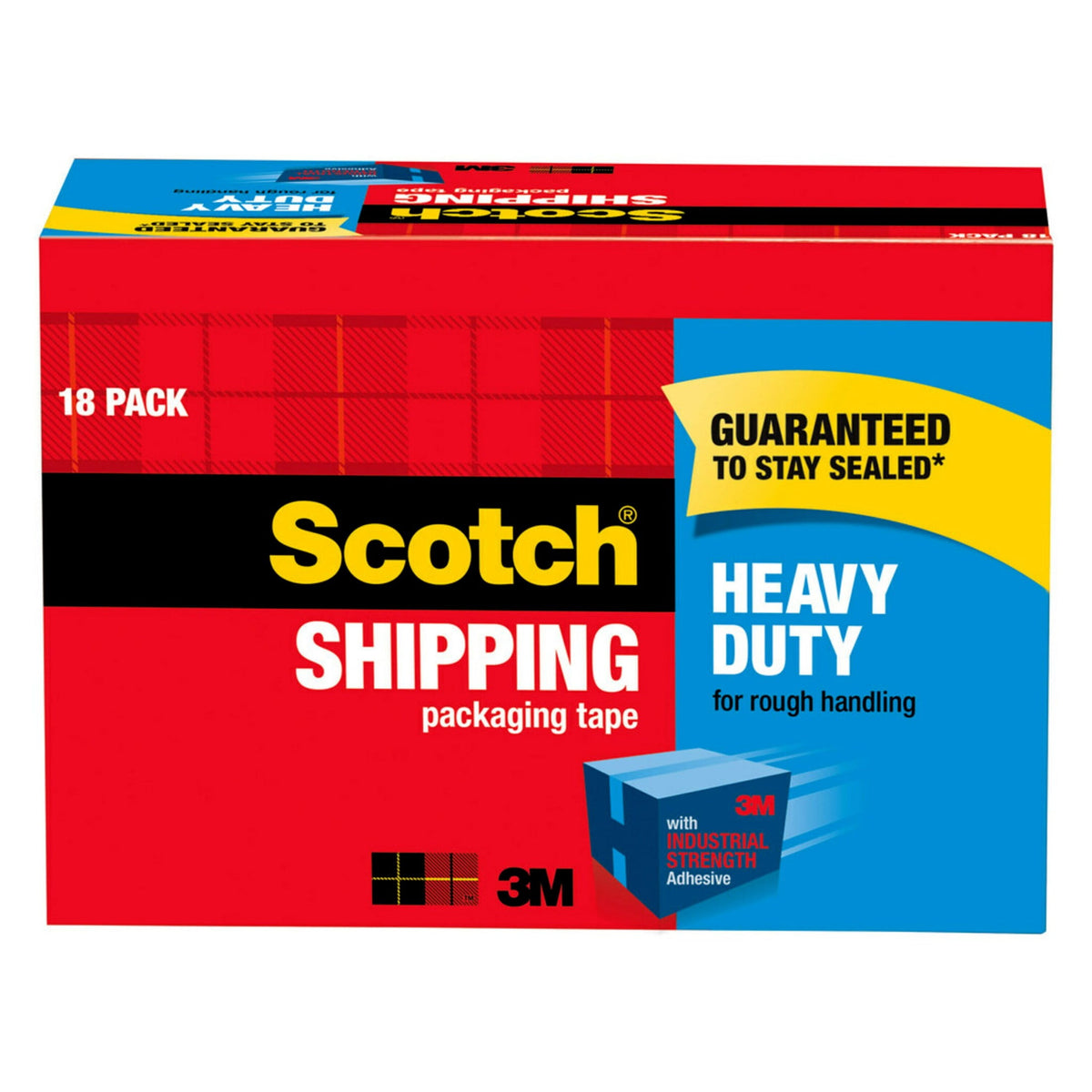 Scotch Heavy Duty Packaging Tape, 3" Core, Clear, 1.88" x 54.6 yds, 6 Rolls