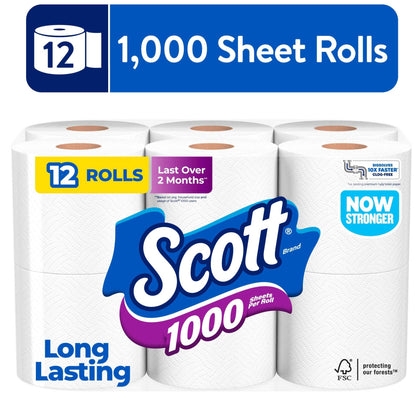 Scott 1000 1-Ply Toilet Paper, 36 Rolls, 1,000 Sheets per Roll