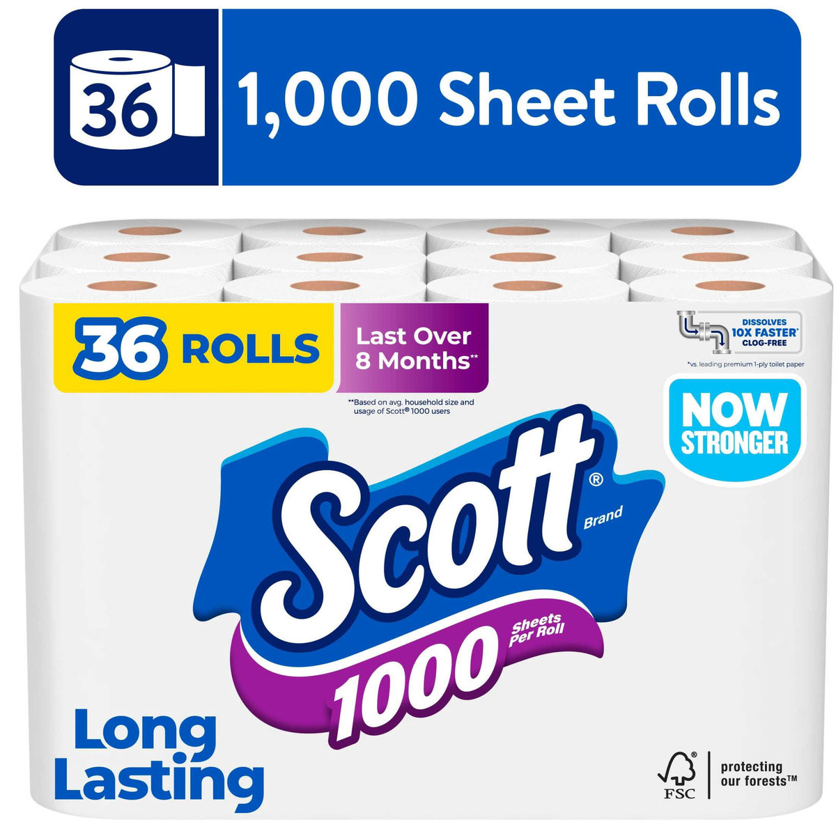 Scott 1000 1-Ply Toilet Paper, 36 Rolls, 1,000 Sheets per Roll