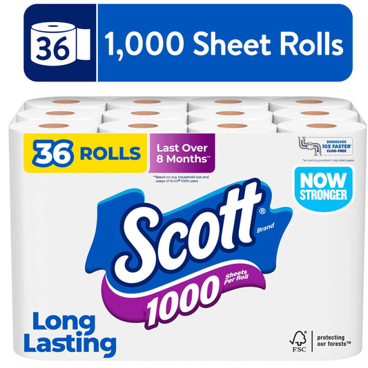 Scott 1000 1-Ply Toilet Paper, 36 Rolls, 1,000 Sheets per Roll