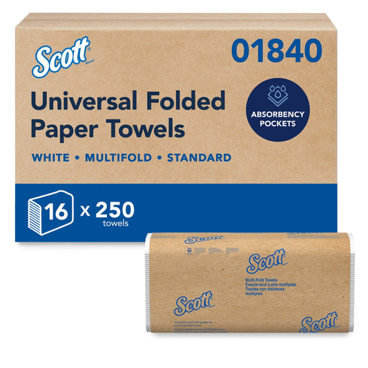 Scott® Professional Universal Multifold Paper Towels, Bulk (01840), Absorbency Pockets, Standard Tier, Compressed, White (16 Packs, 250 Sheets Each)