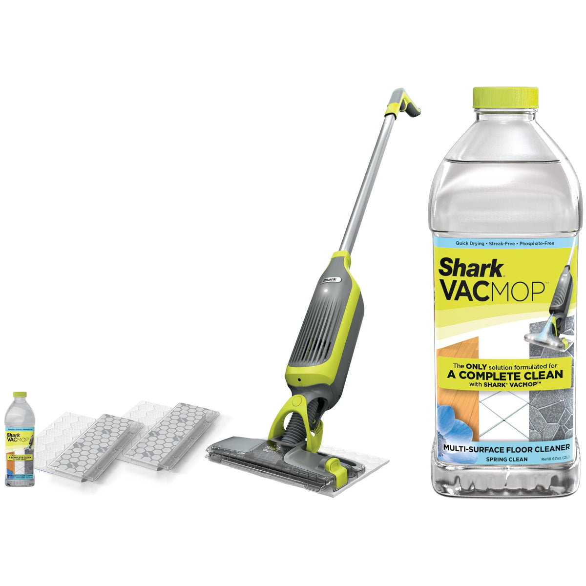 Shark VACMOP Cordless Hard Floor Vacuum Mop, for Tile, Vinyl, Laminate, Wood, with (4) Disposable VACMOP Pads, 12-oz Shark Multi-Surface Cleaner, VM200