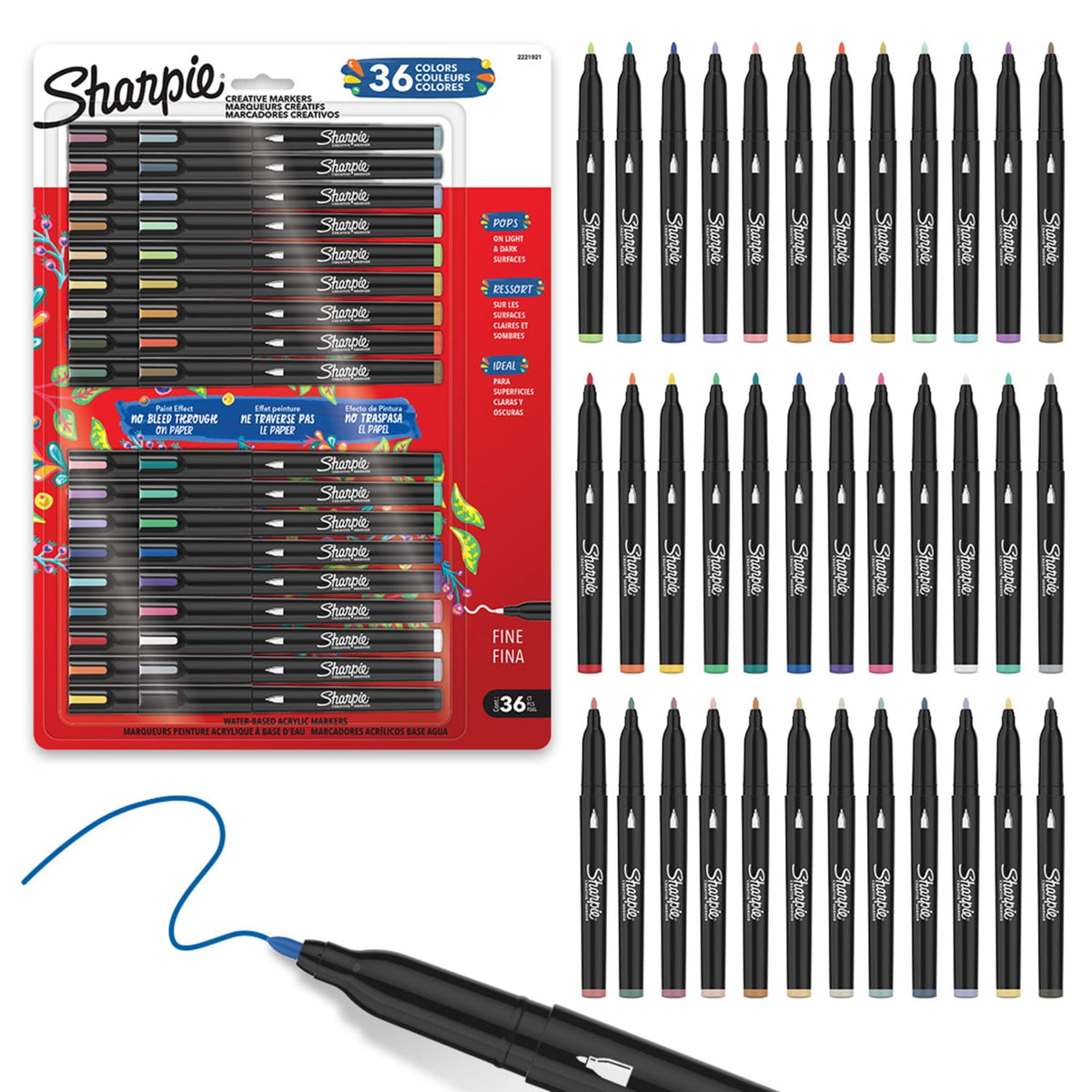 Sharpie Creative Markers Variety Pack, Water-Based Acrylic Paint Markers, Bullet Tip, Assorted, 36 Count