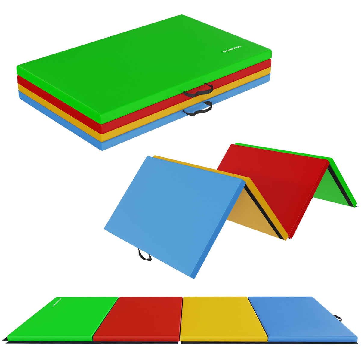 Signature Fitness 4ft x 8ft x 2in Folding Gymnastics Mat, 4-Panel Exercise Mat with Handles, PVC Leather + EPE Foam, Multiple Colors