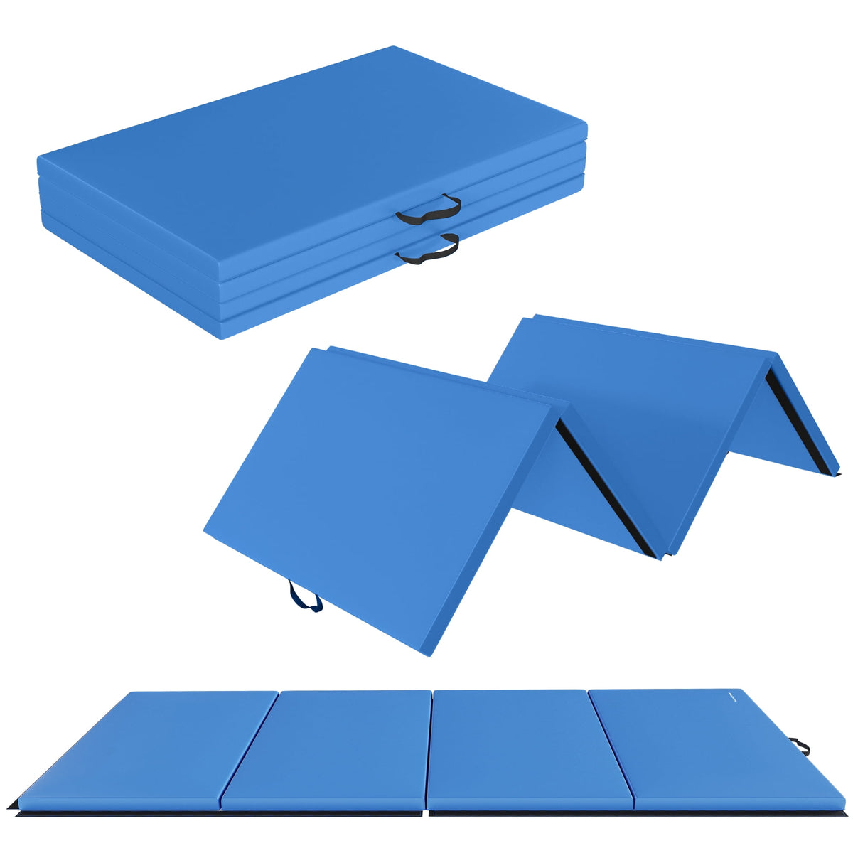 Signature Fitness 4ft x 8ft x 2in Folding Gymnastics Mat, 4-Panel Exercise Mat with Handles, PVC Leather + EPE Foam, Multiple Colors