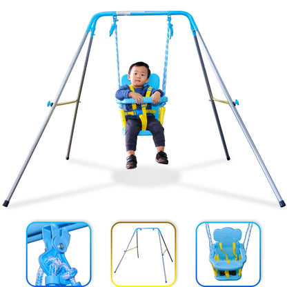 Sportspower Indoor/Outdoor My First Toddler Metal Swing with Safety Harness, Foldable Frame