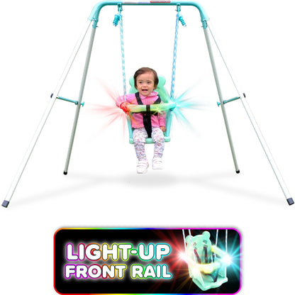 Sportspower Indoor/Outdoor My First Toddler Metal Swing with Safety Harness, Foldable Frame