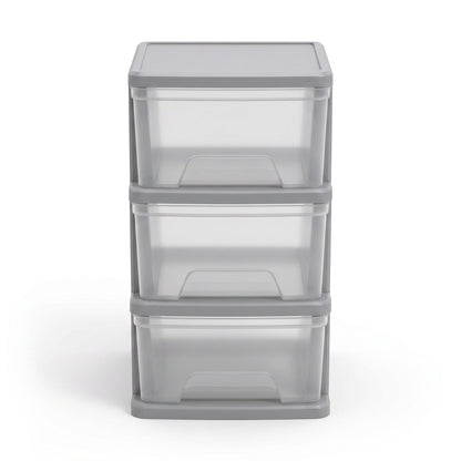 Starplast 3-Drawer Organization Tower Wide Storage Cart, Silver Plastic