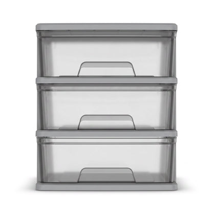 Starplast 3-Drawer Organization Tower Wide Storage Cart, Silver Plastic
