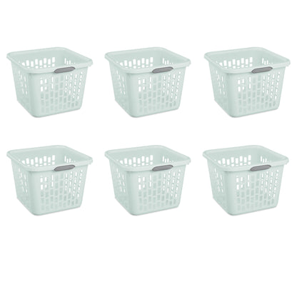 Sterilite Small 1.5 Bushel Square Plastic Laundry Basket with 2 Comfort Grip Handles, Mint, 6 Pack