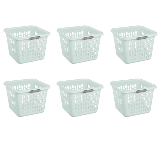 Sterilite Small 1.5 Bushel Square Plastic Laundry Basket with 2 Comfort Grip Handles, Mint, 6 Pack
