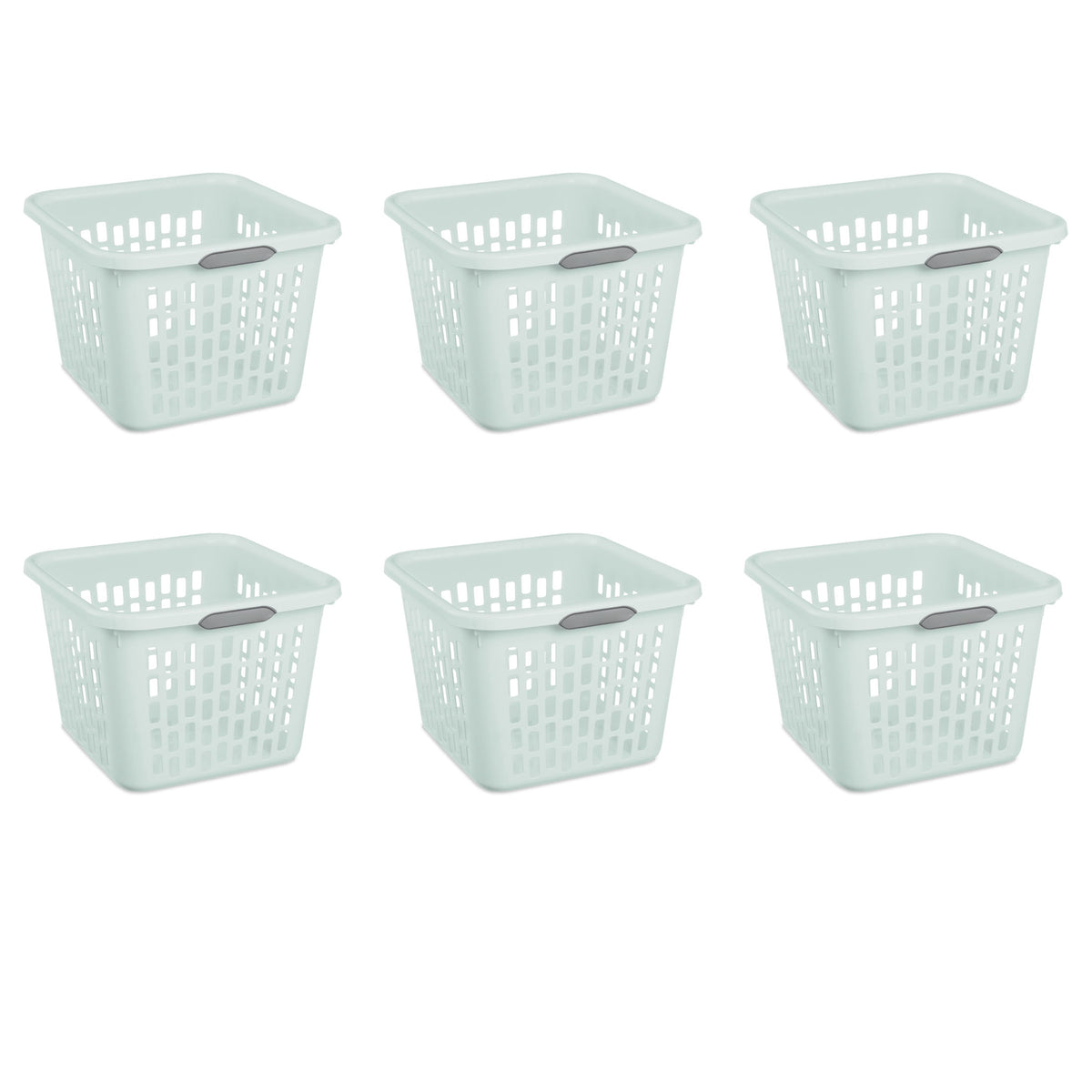 Sterilite Small 1.5 Bushel Square Plastic Laundry Basket with 2 Comfort Grip Handles, White, 6 Pack