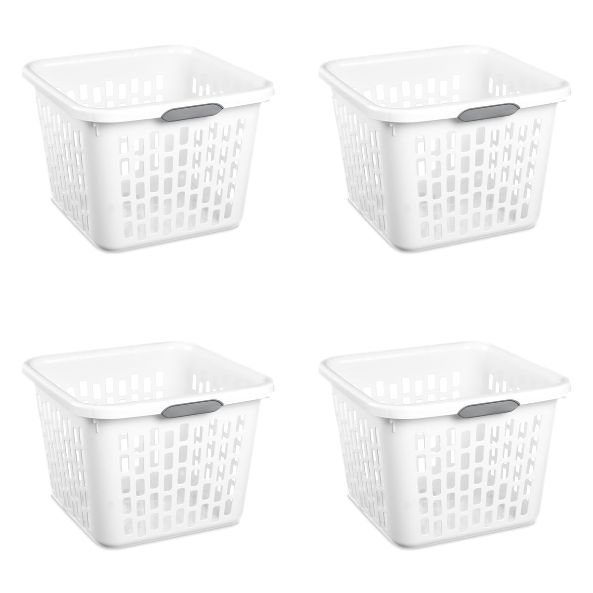 Sterilite Small 1.5 Bushel Square Plastic Laundry Basket with 2 Comfort Grip Handles, White, 6 Pack