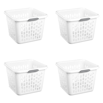 Sterilite Small 1.5 Bushel Square Plastic Laundry Basket with 2 Comfort Grip Handles, White, 6 Pack