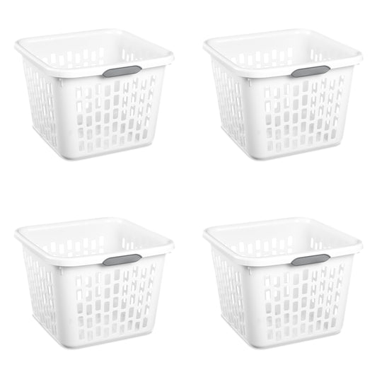 Sterilite Small 1.5 Bushel Square Plastic Laundry Basket with 2 Comfort Grip Handles, White, 6 Pack
