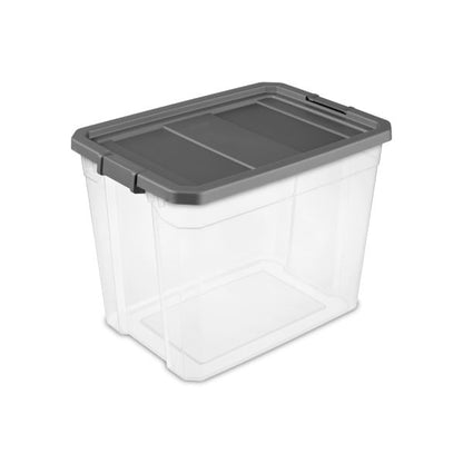 Sterilite Small Storage Bin, 30 Quart Clear Plastic Storage Container with Latch Lid, Dark Gray, Pack of 6
