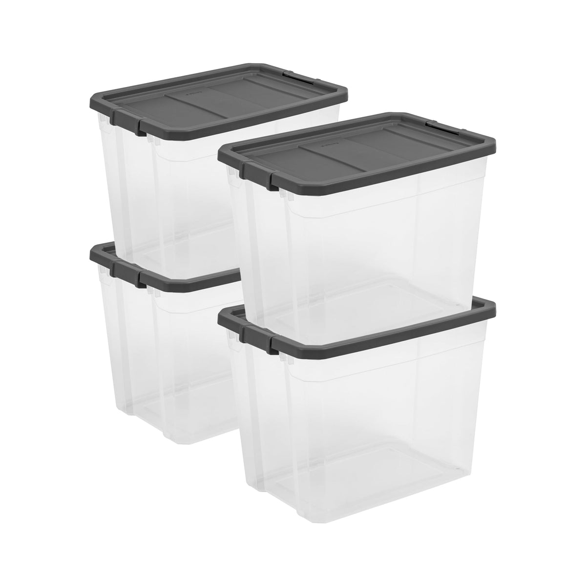 Sterilite Small Storage Bin, 30 Quart Clear Plastic Storage Container with Latch Lid, Dark Gray, Pack of 6