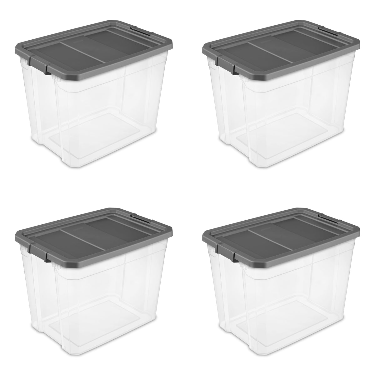 Sterilite Extra Large Stackable Storage Bin, 108 Quart Durable Clear Plastic Storage Container with Latch Lid, Dark Gray, 4 Pack
