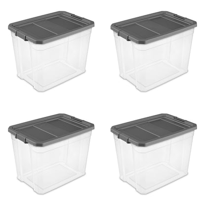 Sterilite Extra Large Stackable Storage Bin, 108 Quart Durable Clear Plastic Storage Container with Latch Lid, Dark Gray, 4 Pack