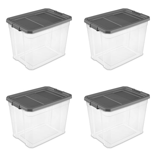Sterilite Extra Large Stackable Storage Bin, 108 Quart Durable Clear Plastic Storage Container with Latch Lid, Dark Gray, 4 Pack