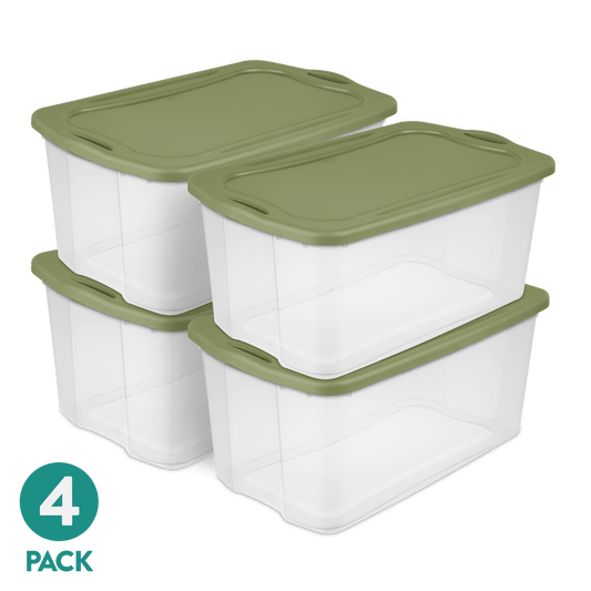 Sterilite Extra Large EZ Carry Storage Bin, 120 Quart Clear Plastic Storage Container with Full-Grip Handles, Green, 4 Pack