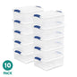 Sterilite Small Latching Storage Bin, 15 Quart Clear Plastic Storage Container with Latch Lid, Blue, 10 Pack