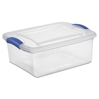 Sterilite Small Latching Storage Bin, 15 Quart Clear Plastic Storage Container with Latch Lid, Blue, 10 Pack