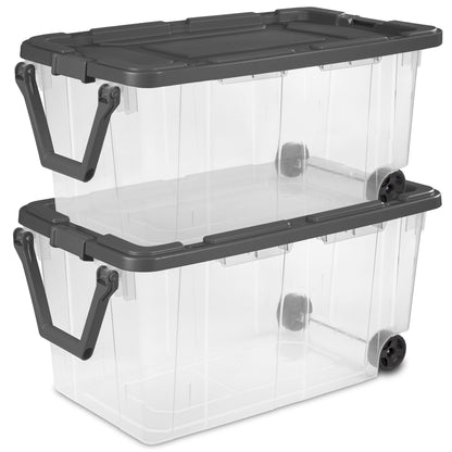 Sterilite Small Storage Bin, 30 Quart Clear Plastic Storage Container with Latch Lid, Dark Gray, Pack of 6