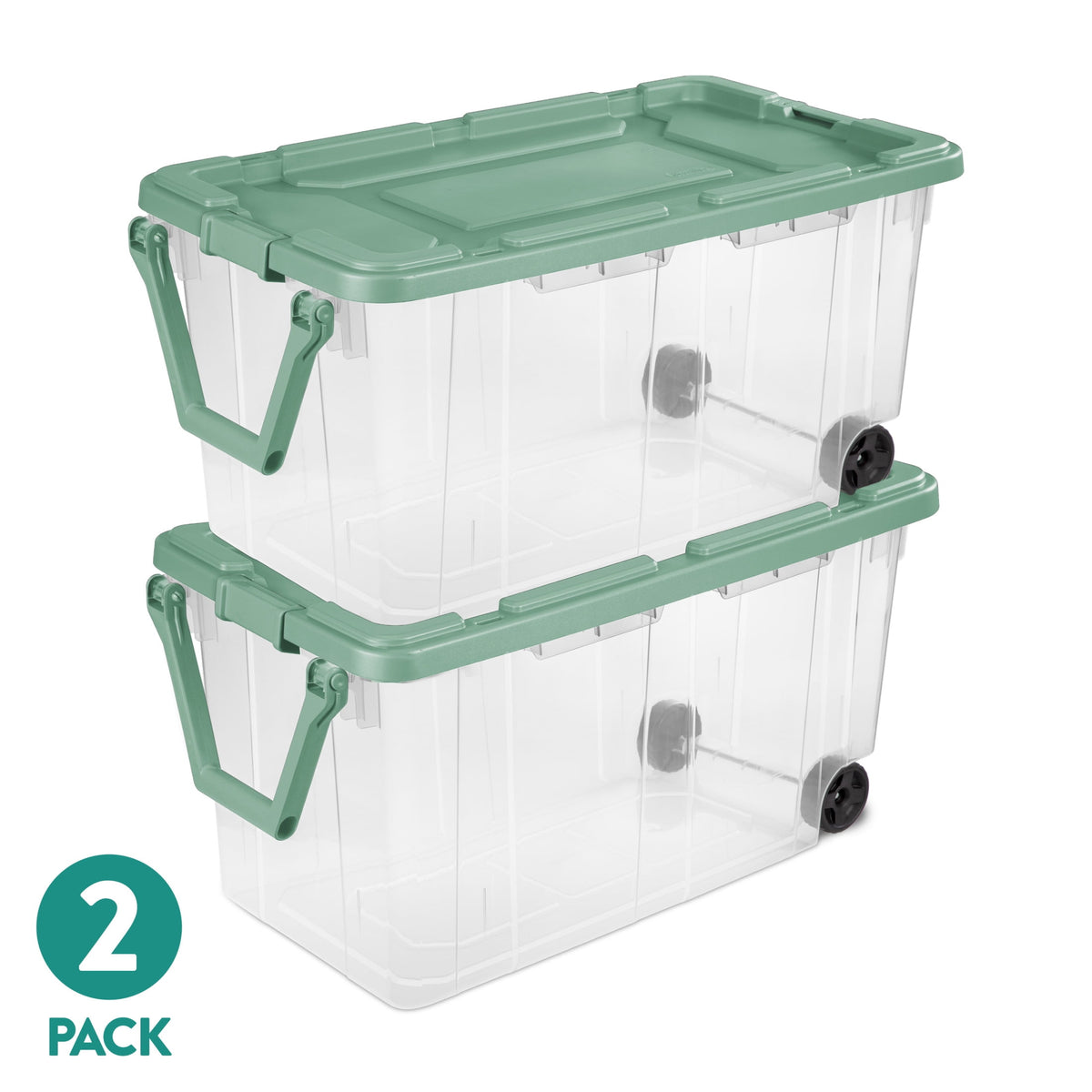 Sterilite Extra-Large Wheeled Rugged Storage Bin, 160 Quart Durable Clear Storage Container with Latching Lid and Pull Handle, Blue, 2 Pack