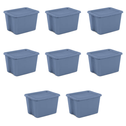 Sterilite Large Storage Bin, 18 Gallon Durable Plastic Storage Tote with Snap-On Lid, Gray, 8 pack