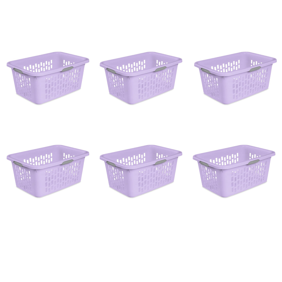Sterilite Large 2 Bushel Plastic Laundry Basket with 4 Comfort Grip Handles, White, 6 Pack