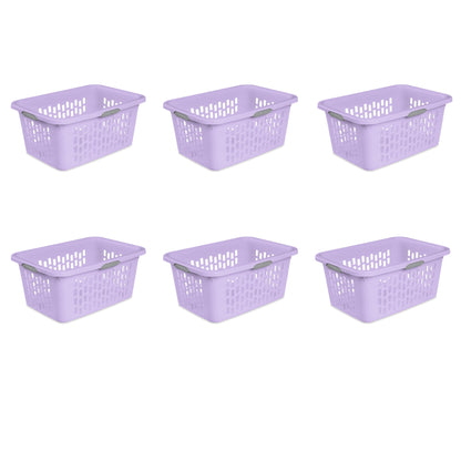 Sterilite Large 2 Bushel Plastic Laundry Basket with 4 Comfort Grip Handles, White, 6 Pack