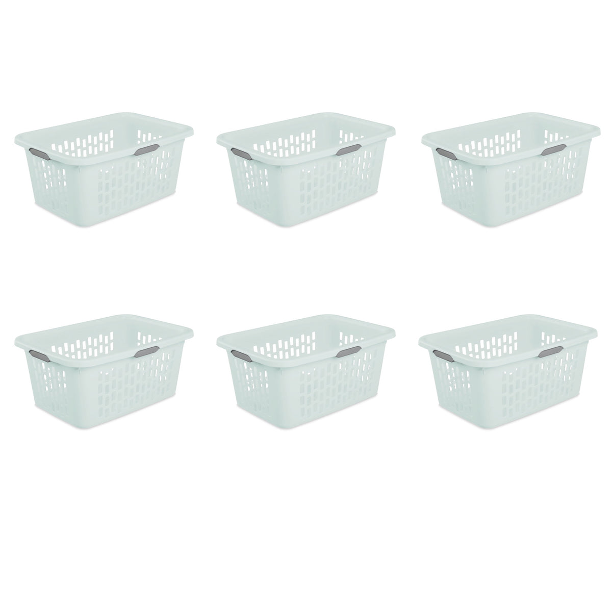Sterilite Large 2 Bushel Plastic Laundry Basket with 4 Comfort Grip Handles, White, 6 Pack