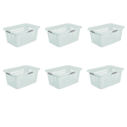 Sterilite Large 2 Bushel Plastic Laundry Basket with 4 Comfort Grip Handles, White, 6 Pack
