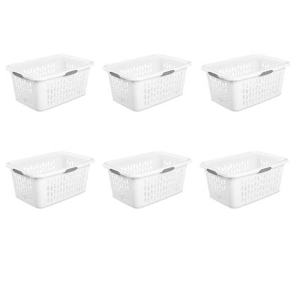 Sterilite Large 2 Bushel Plastic Laundry Basket with 4 Comfort Grip Handles, White, 6 Pack
